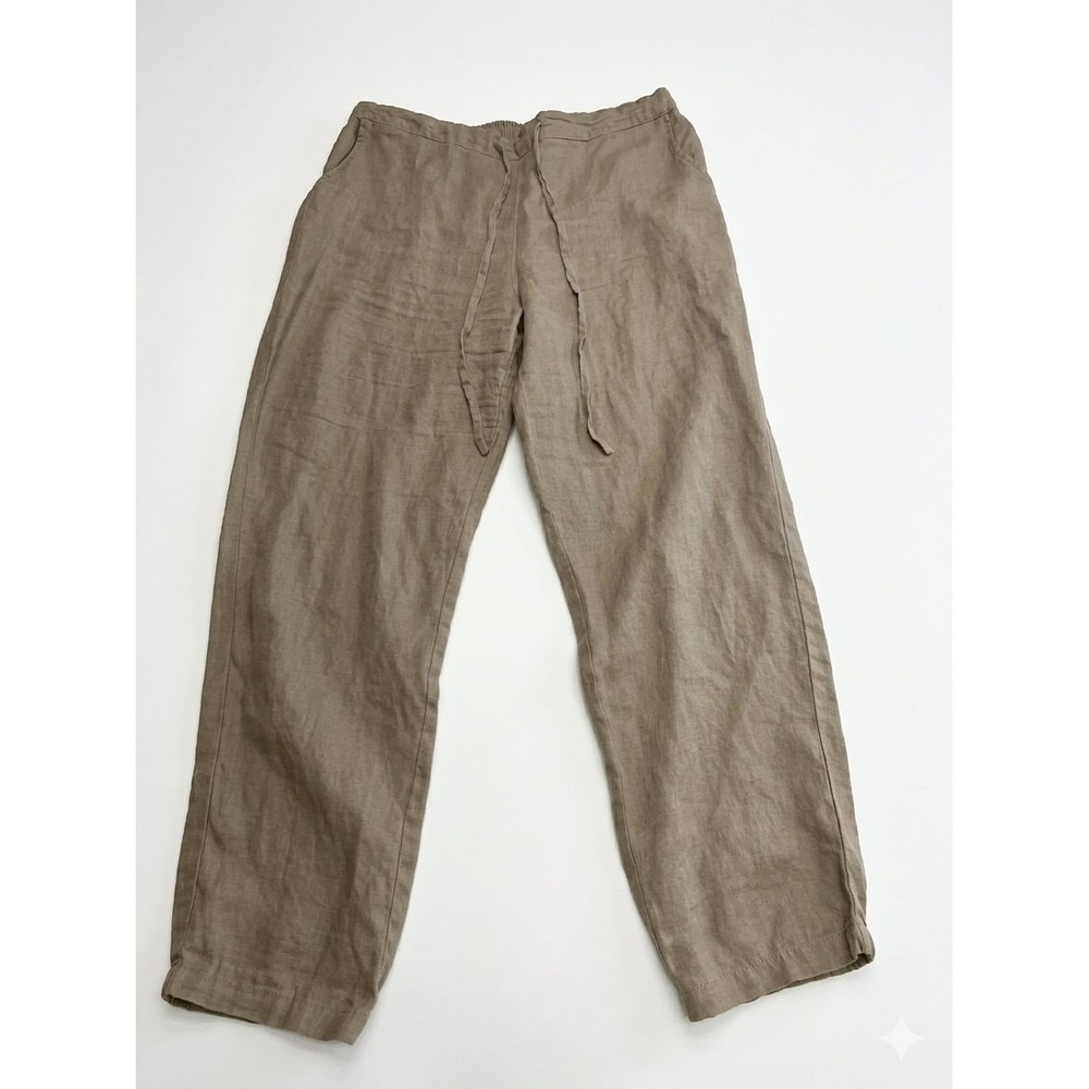 IXIMO Linen Pants Women L Taupe Brown Good Elastic Waist Drawstring Jogger